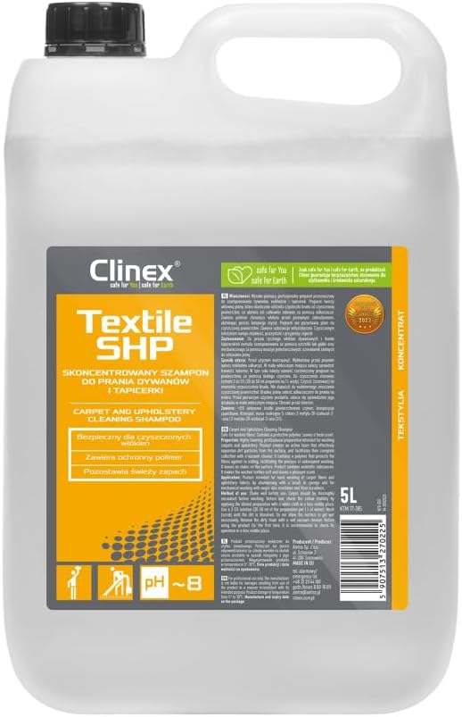 CLINEX Textile, Carpet and upholstery liquid/High foaming/Washing/Carpets/Carpets/Upholstery/Polymer formula/Antistatic/For home/For office/For car/For furniture / 5l