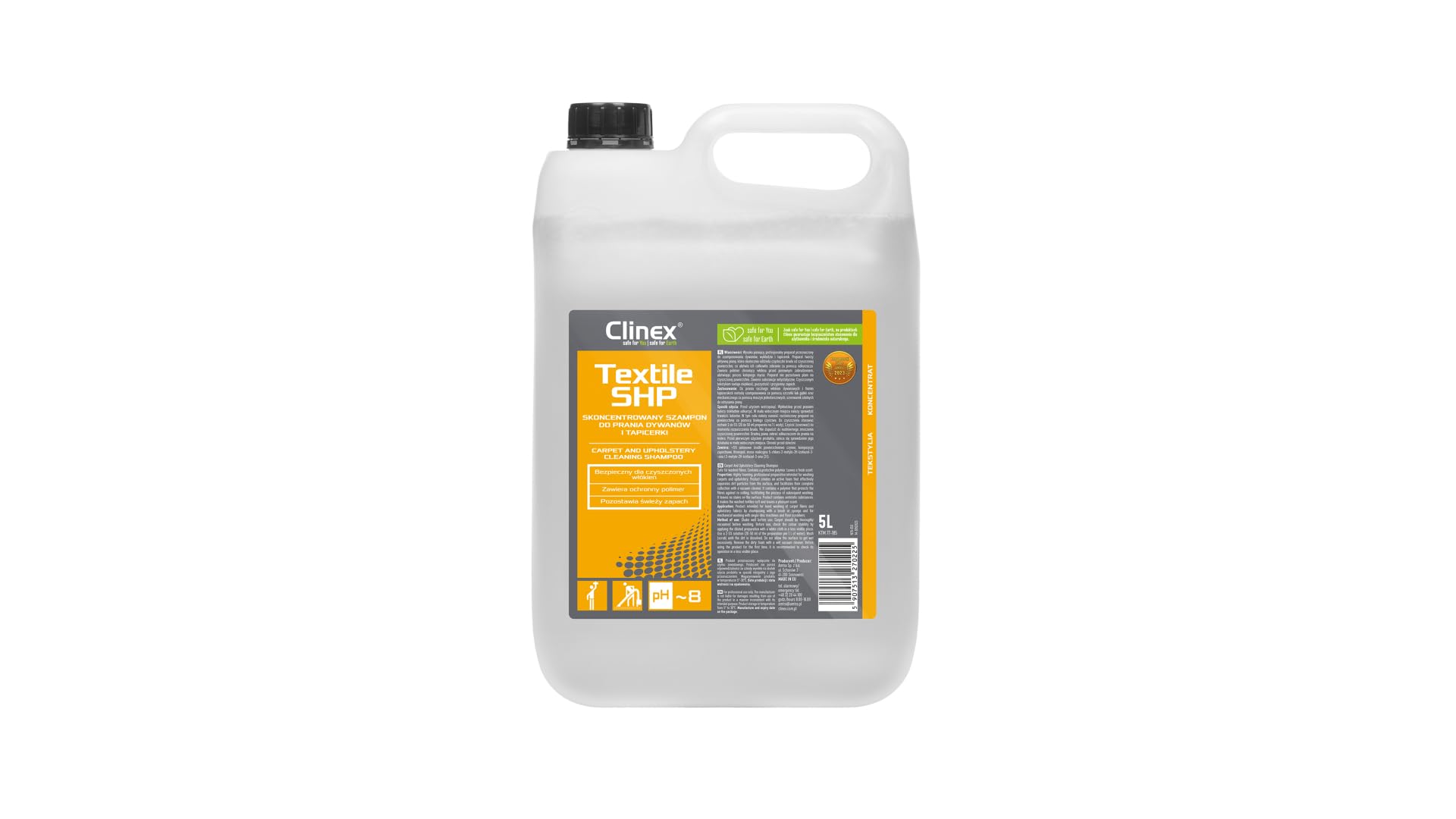 CLINEX płyn do czyszczenia dywanów i tapicerek, 5 l, tapicerki, wykładzin dywanowych, środek do czyszczenia dywanów, 77-185, butelka 5 l