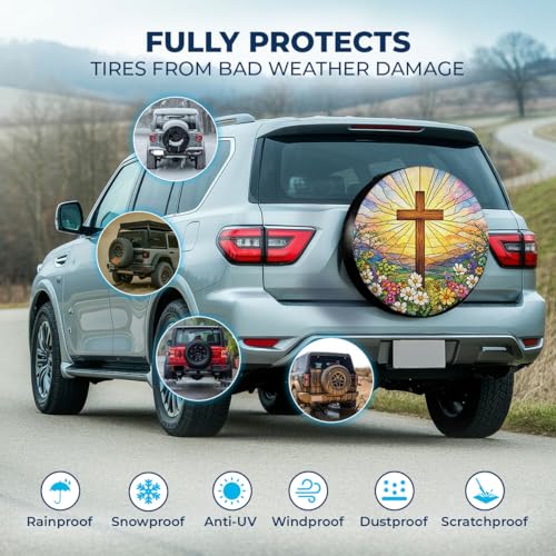 Image of GENANY Christian Father's Day PVC Spare Tire Cover for RV Trailer, Waterproof, No Camera Hole, Size 17 Fits 31-33 Inch