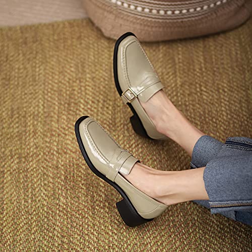 Image of MOOMMO Women Chunky Heel Penny Loafers Square Toe Buckle Slip On Comfort | Office Ladies Loafer Pumps 2 inch Stacked Block Heel Dress Loafers Oxfords Walking Dress Shoes Casual Size 4-11 M US