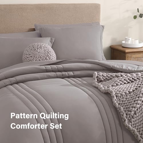 Image of Monbix Full Size Comforter Sets - 7 Pieces Cloud Purple Bed in a Bag Full Bedding Sets with Comforters, All Seasons Comforter Bed Set with Sheets, Pillowcases & Shams