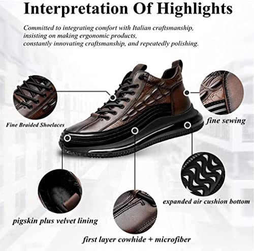 Braised Pork Men's Casual Cowhide Air Cushion Shoes, 2023 New Crocodile Print, Non-Slip Casual Comfortable Shoes,Men's Fashion Sneakers (Brown,44/US 10)2