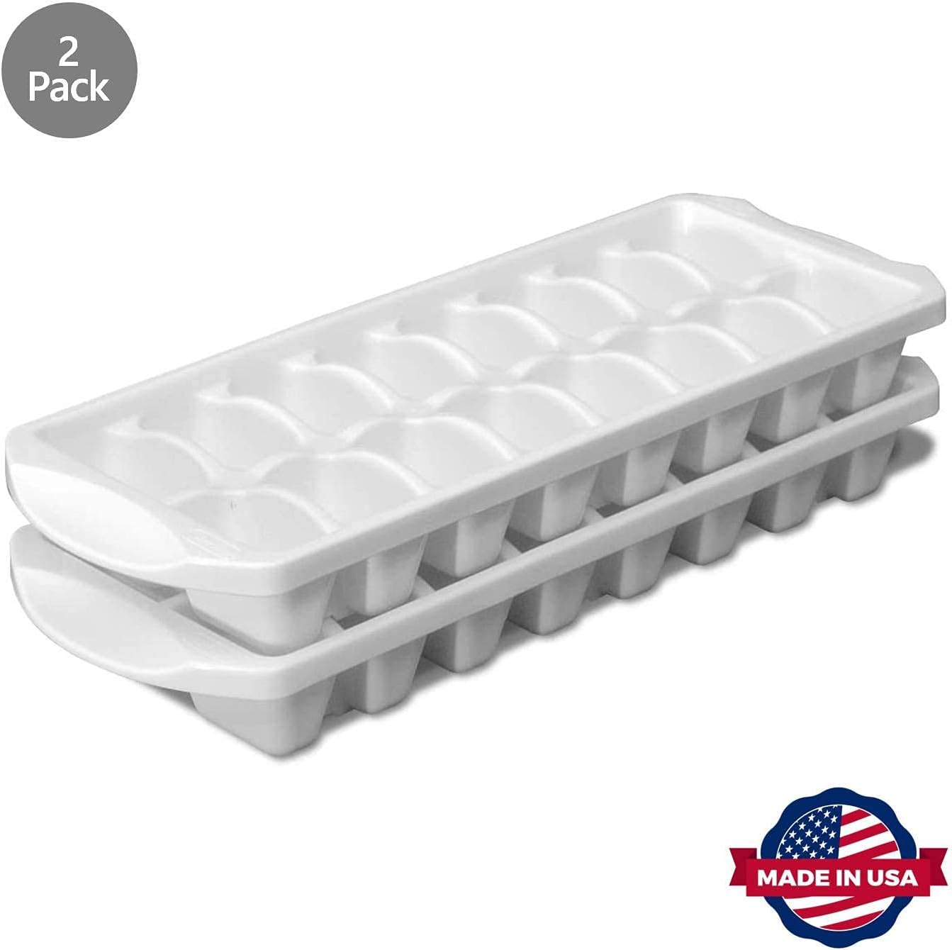Tribello Ice Cube Trays For Freezer 16 Cubs, Pops Out Easily, BPA-free and Phthalate-free - American Made - White - 2 Pack