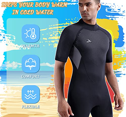 Foto von Neoprenanzug Herren Kurz 3mm für Damen Rückenreißverschluss zum Tauchen, Schnorcheln, Surfen, Kajakfahren, Kurzarm-Neoprenanzug für Wassersport