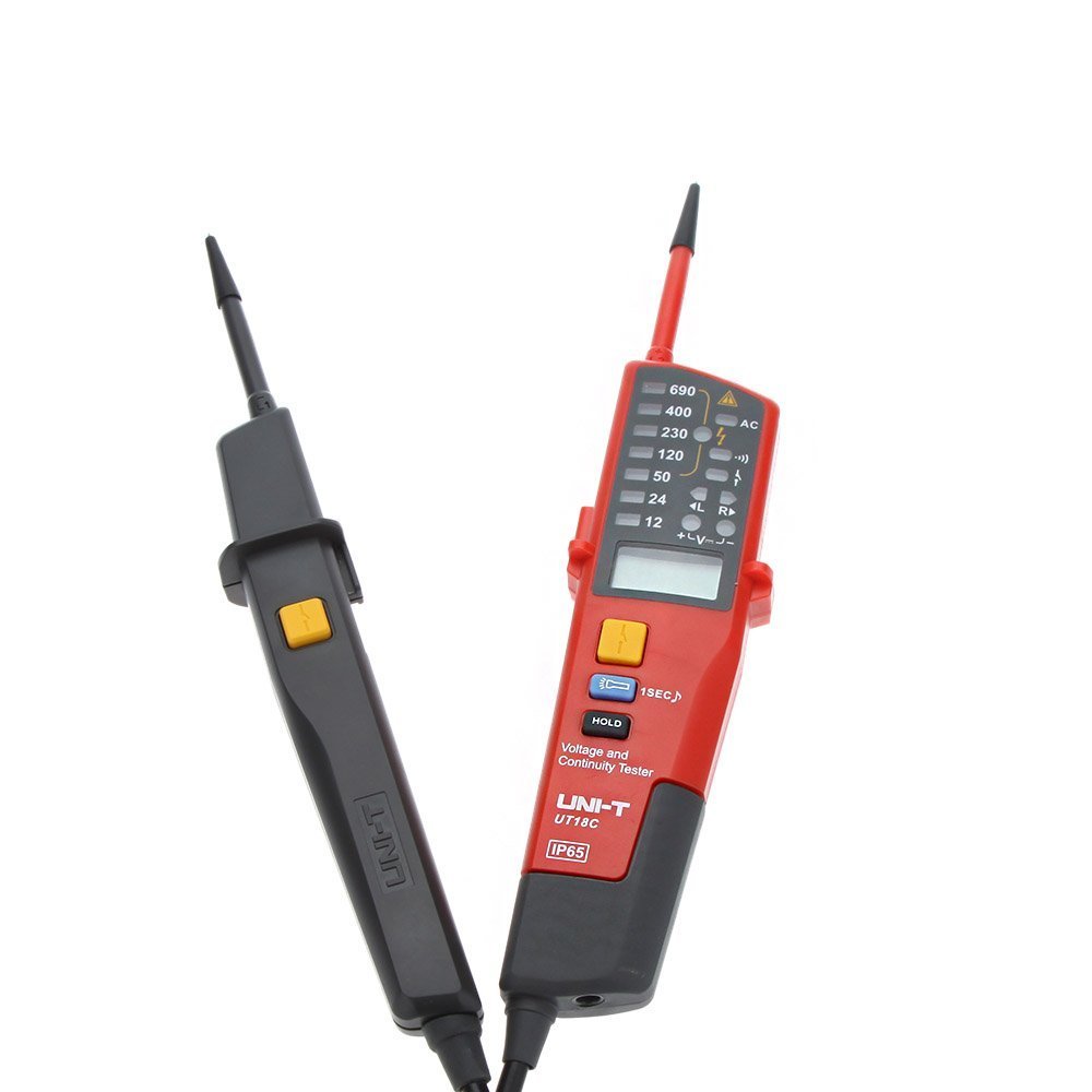 Probador de voltaje y continuidad de rango automático UT18C con indicador LCD/LED Fecha de retención RCD prueba y sin detección de batería
