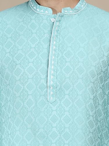 Filori Studio - Men's Cotton Viscose Self Woven Design Long Kurta with Embroidery (Kurta Only)3