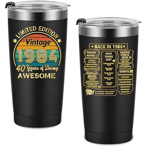 40th Birthday Gifts for Women Men, 1984 Birthday Gifts for Women, 40 Years Old Gifts, 40 Years Old Birthday Gift for Him Her, 1984 Forty Birthday Present, 40th Birthday Tumbler Vintage 20 oz Tumblers Cover