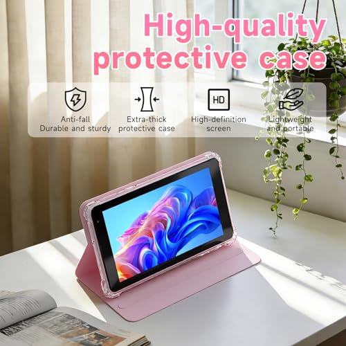 Image of WUIUHOU 7 inch Android 14 Tablet, Tablet' with Case, 8GB RAM (3GB+5GB Extended) & 32GB ROM, 3000mAh Battery, Dual Camera, 2.4G /5G WiFi 6 tab - Portable Mini Tablet for Work, Study (Pink)