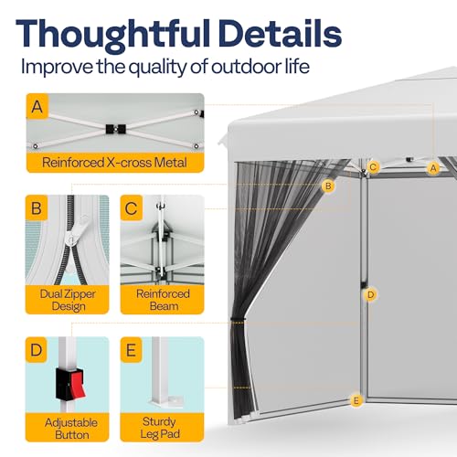 Image of VIVOHOME 8x8ft Easy Pop-Up Canopy, Outdoor Screen Tent with Mosquito Netting, 2 Zipper Doors, and Roller Bag for Yard Camping Picnic Party Events, White
