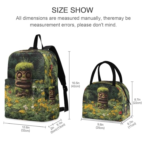 Backpack Lunch Bag Set Tiki Statue Print, Big Storage Travel Backpacks with Insulated Lunch Box for Office Hiking Picnic2
