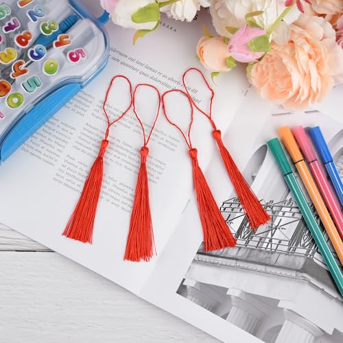 Image of 100 Pcs Bookmark Tassels Bulk Red Soft Craft Silky Handmade Mini Tassels for Jewelry Making with Loops for DIY Craft Accessory Dress Decoration