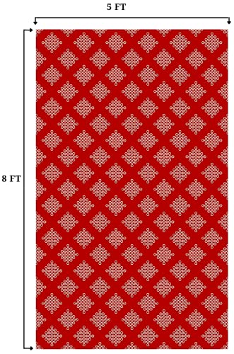 Image of Sri Yagnaa - Backdrop Cloth for Pooja Decoration Traditional - M 7 - Background Curtain Cloth for Festival Decoration (5x8 Ft) (Maroon Small Muggu Backdrop)