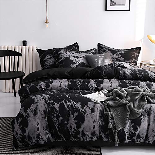 Odot Juego de Ropa de Cama 3 Piezas 100% Microfibra Mármol Negro de Lujo Moderno Imprimiendo Juego de Cama Funda Edredón Suave y Funda de Almohada 2 Piezas (150x200cm,Mármol Negro)