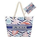 ZWOOS Strandtasche Groß Beachbag mit Reißverschluss Badetasche, Sommer Shopper Schultertasche Beach Bag fur Damen Herren, Umhängetasche Beachbag Urlaubstasche für Strand Urlaub Reise Picknick (Sommer)