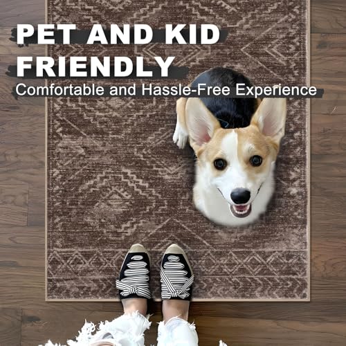 KILOCOCO Boho Entryway Rug 2x3 Printed Small Area Rug Indoor Door Mat Machine Washable Kitchen Rugs Super Soft Non Slip Throw Rugs for Bedroom Entrance Geometric Laundry Room, Rust Red