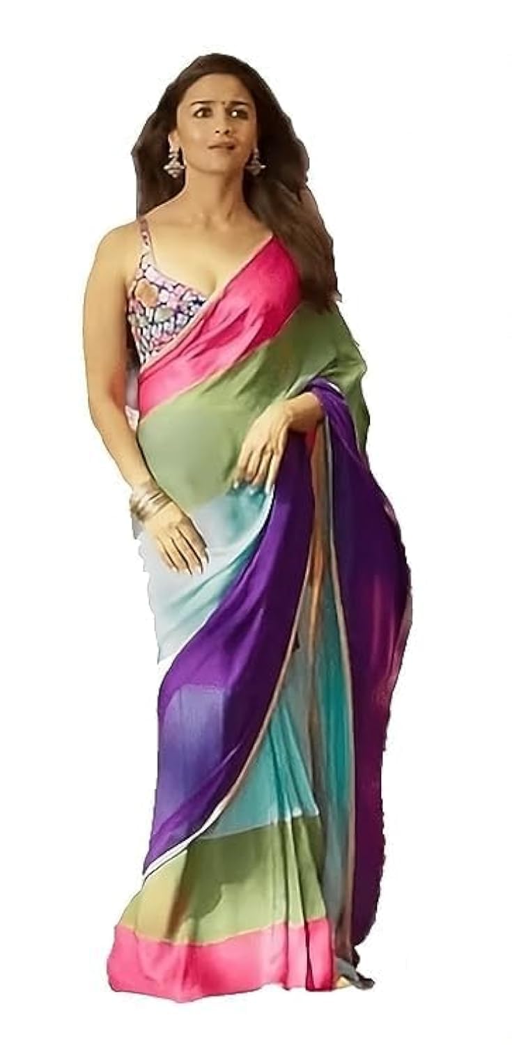 Women's Printed Pure Georgette Saree With Unstitched Blouse Piece (Rocky Aur Rani Ki Prem Kahani Saree)