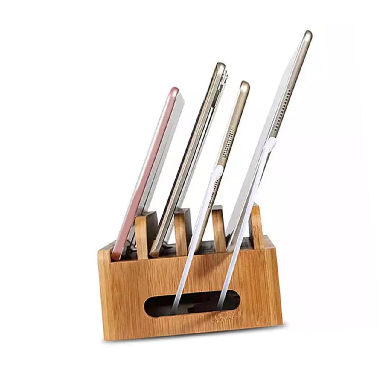 GALPADA Stazione Ricarica in Legno con Organizer USB per Cellulari e Tablet Supporto Scrivania Multi Scomparto per Dispositivi Elettronici Base Salvaspazio per e Caricabatterie Cellulari