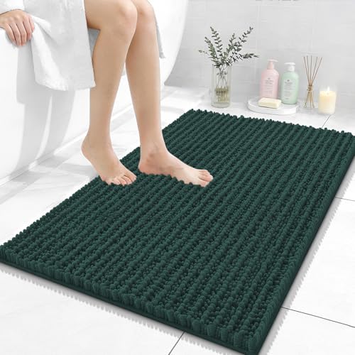 Image of OLANLY Bathroom Rug Mat 36x24, Thick Soft and Absorbent Chenille Bath Mat, Non-Slip Rubber Backing, Machine Washable Quick Dry Bath Rugs for Tub Shower Floor, Home Decor Accessories, Blackish Green