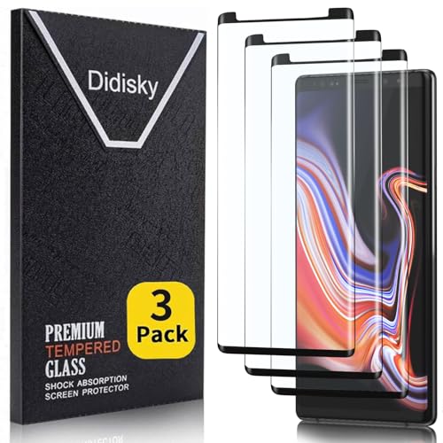 Didisky 3 Pack Screen Protector for Samsung Galaxy Note 9 Tempered Glass Film Anti Scratch 3D Curved Full Coverage 9H Easy to Install Bubble Free