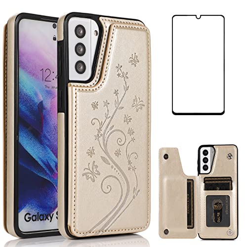 Étui en cuir doré Samsung Galaxy S21+ avec film de protection écran