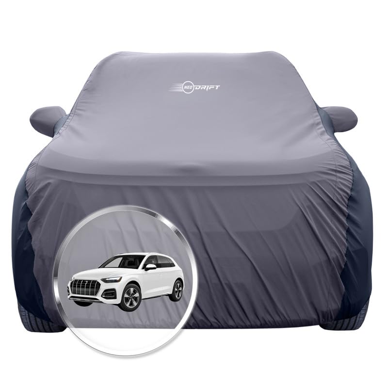 Image of NEODRIFT 'SuperTech' Car Cover for Audi Q5 (100% Water-Resistant, All Weather Protection, Tailored Fit, Multi-Layered & Breathable Fabric) (Colour: D.Grey+Black)