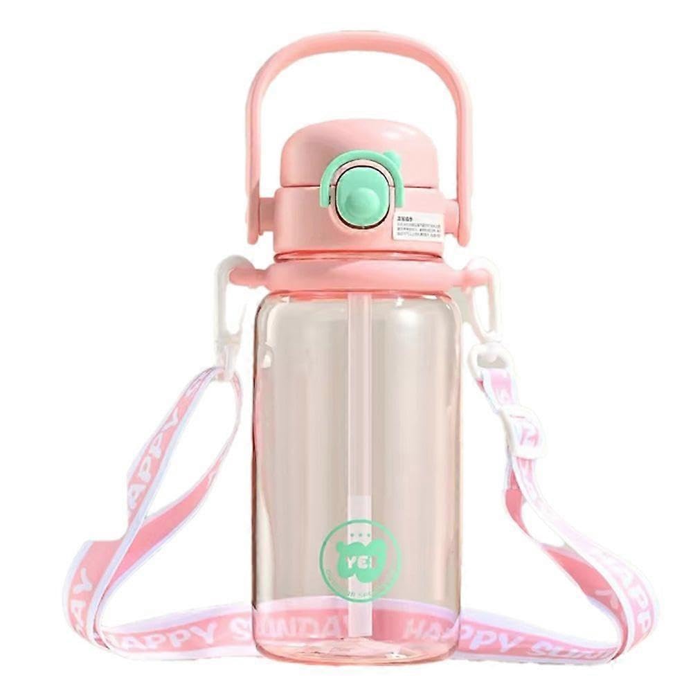 JOYHAPPST 1000ML LargeCapacity Water Bottle with Straw Student Outdoor Sealed Leakproof Brief Plastic Cup with Lid Kid Drinkware,C