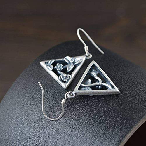 Boucles d'oreilles fleur triangle en argent S925 style chinois rétro