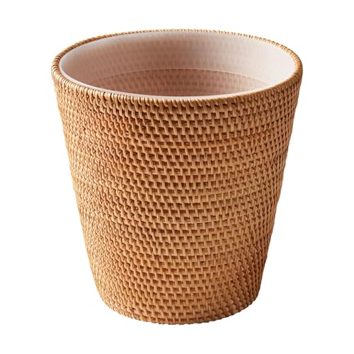CNEIESD Rattan Bathroom Wastebasket (Honey Color)...