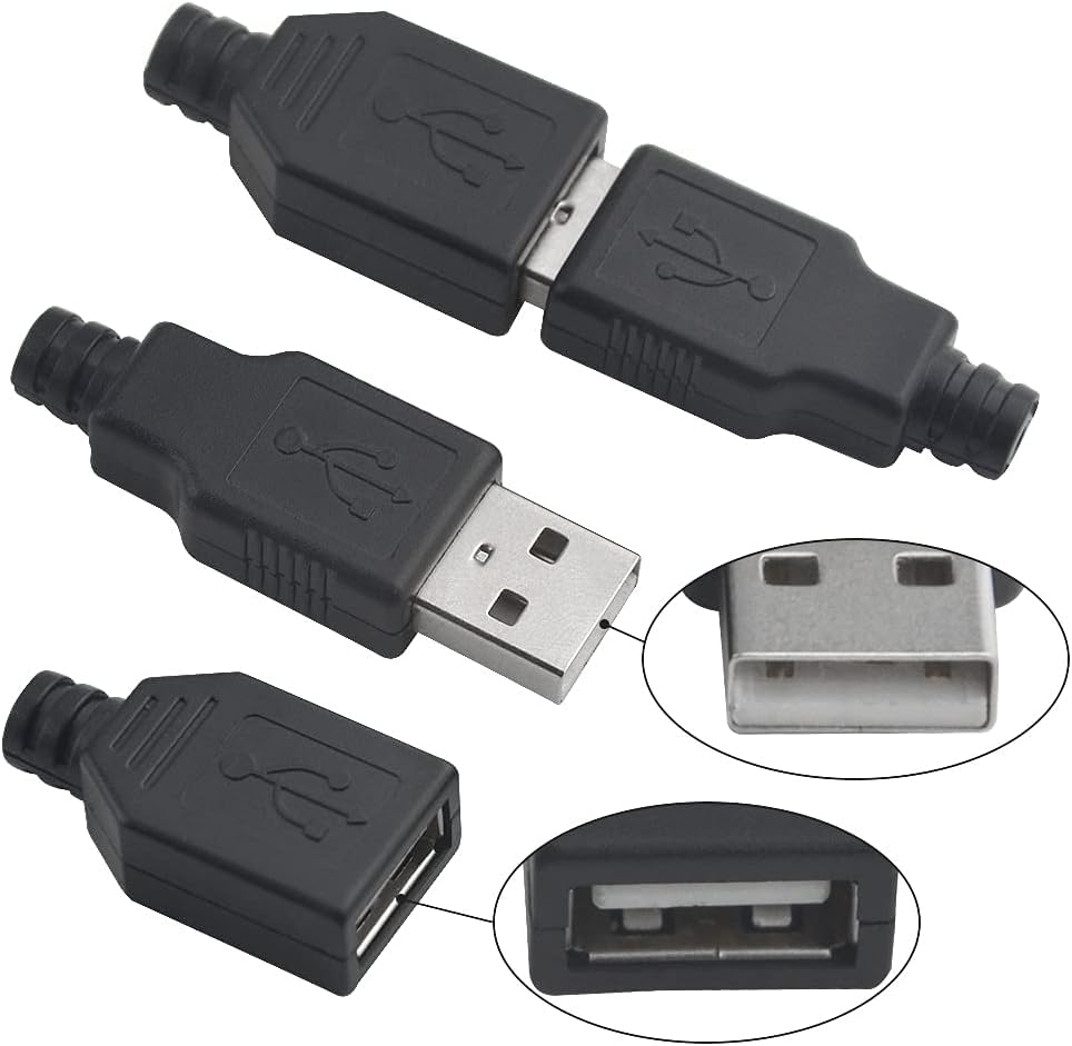 Oiyagai 20 Connettori USB 2.0 Tipo A Femmina | Prese USB A 4 Pin Con Guscio In Plastica Per Saldatura, Riparazioni E Progetti Arduino