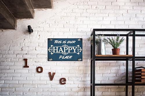 Vintage "This Is Our Happy Place" Sign – Metal Decorative Plaque for Home, Kitchen, Bedroom, Cafe, and Park – 8x12 Inches
