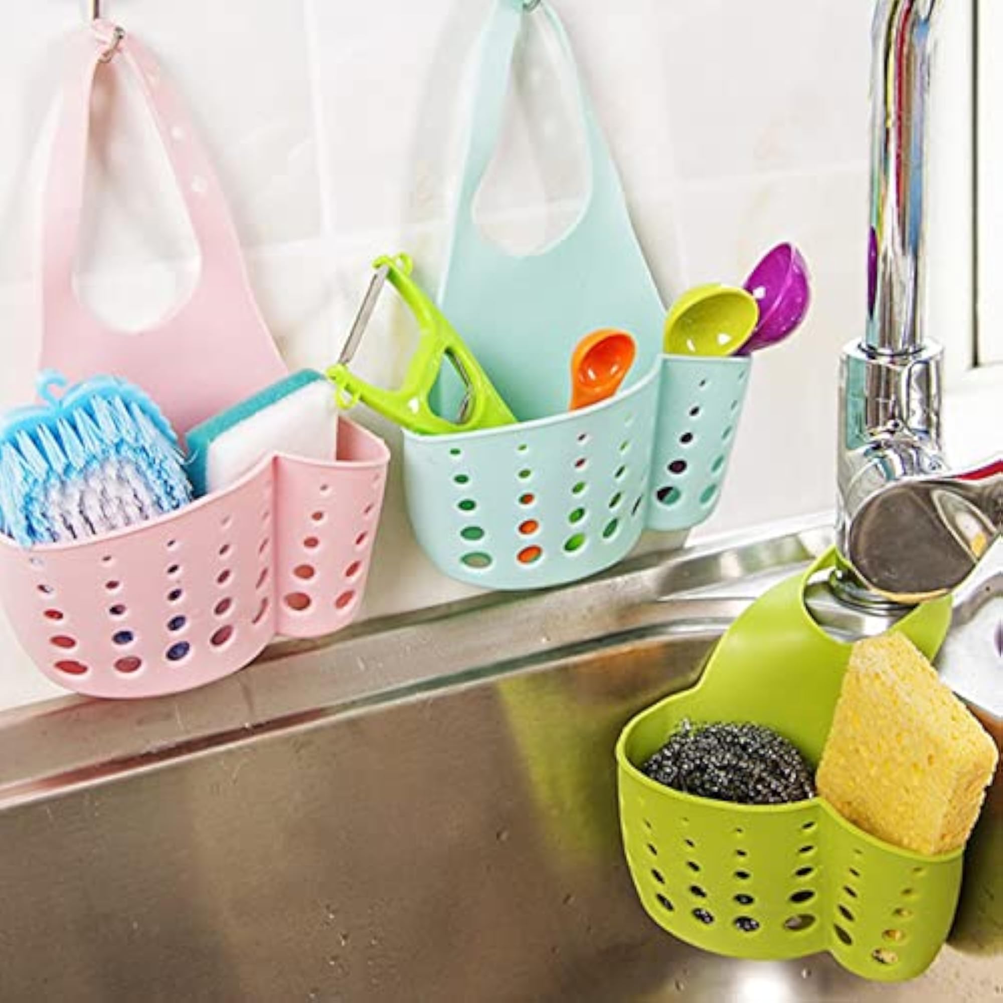 Kitchen Sink Corner Hanging Drain Rack with Adjustable Button, Grey