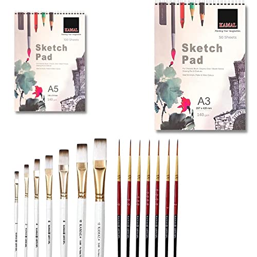 KAMAL Combo Script Liner Flat White Brown with A5/A3 Sketch PAD Set of 2 140 GSM DOODLING, Painting, Sketching - Oil, Acrylic, Water, Poster Colours
