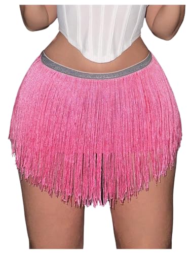SweatyRocks Women's Fringe Bodycon Mini Skirt Low Waist Dance Party Skirts