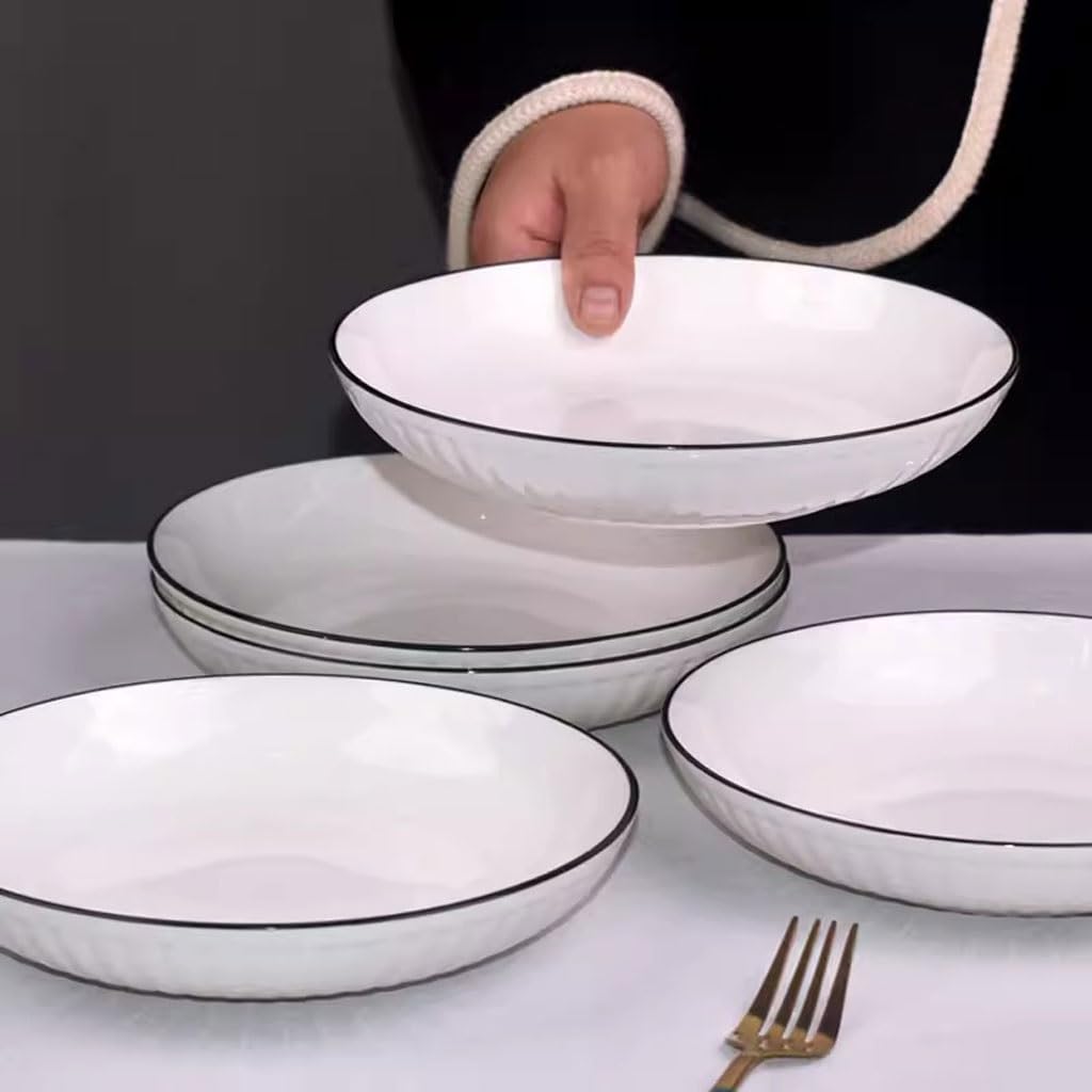 Essteller, Teller, Haushaltsteller aus Keramik, tiefer Teller, einfaches Japanisches Geschirr, Teller, Suppenteller, Schüssel, Essteller-Set, Keramik-Essteller(Groß)