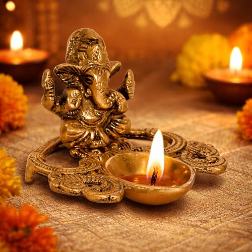 Image of CraftVatika Ganesha Idol with Diya Stand, Ganesha Diya Deepak Oil Lamp, Festival Return Gift for Woman Diwali Wedding Anniversary Housewarming Gifts for Ladies Guest Family Home Decoration Items