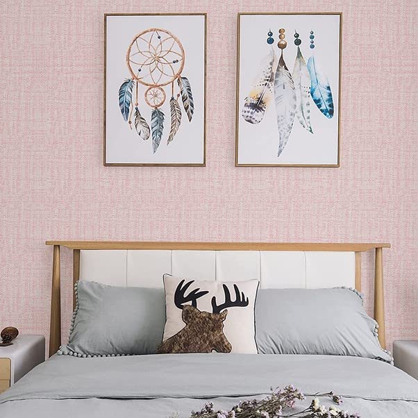 Image of Textured Linen Wallpaper for Walls Sticker Roll (10 Pcs) I 3D Foam Wallpaper for Full Wall, Furniture I Fabric, Waterproof, Large (Light Pink; 10 Pieces of 3 Meter x 0.7 Meter Each)