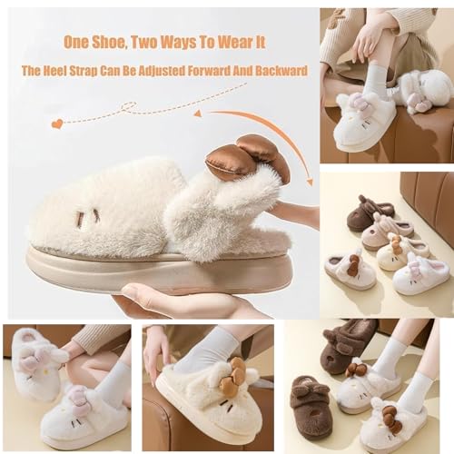 Women's Cute Cartoon Embroidery Bow Decor Plush Slippers,Adorable Fuzzy Cozy Cat Plush Slipper with Dual-Wear Ways2