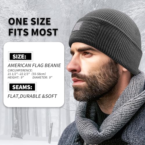 Image of OUTDOOR SHAPING American Flag Embroidered Knit Cuffed Beanie for Men Women Tactical Winter Warm Hat