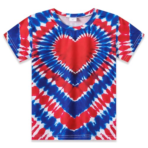 Image of Kids 4th of July 3D Tie Dye Style T-Shirt Boys Girls Patriotic American Flag Clothes Firecracker Tops 4-10 Years