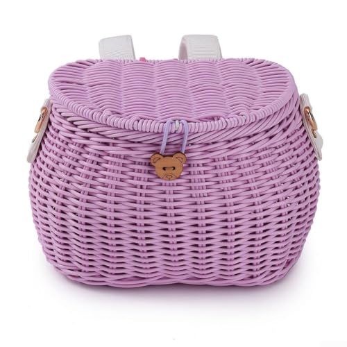 Cesta para bicicleta, fuerte y duradera, elegante cesta tejida para ciclismo, senderismo y más aventuras, para bicicletas de equilibrio o como mochila cruzada (morado)