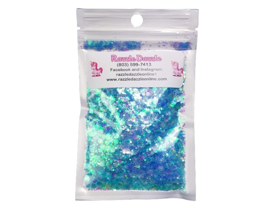 Razzle Dazzle Ocean Ice Glitter Cosmetic Nail Glitter, Arts Crafts, for Making Tumblers, Silicon Molds, Decoration Cards, Face, Body, Eyes Premium Holographic
