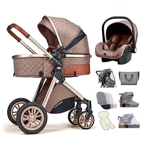 LEIYTFE Poussette Chariot Bidirectionnelle Poussette 3 en 1 Poussette Pliable pour Bébé À Absorption des Chocs, Poussettes Combinées avec Sac De Maman Et Housse De Pluie (Color : Khaki) Cover