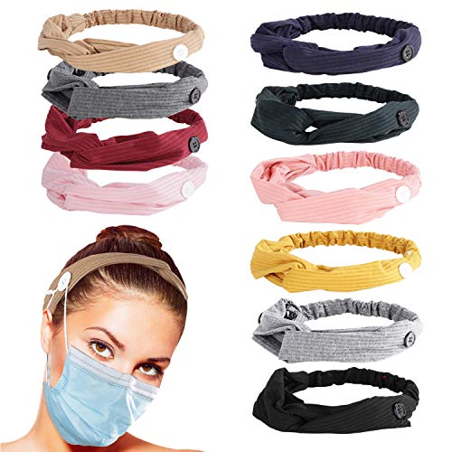 10pcs Twisted Criss Cross Button Headbands Set- Non Slip Elastic Headbands with Button in 10 Colors Knitted Hairband Breathable Sweatband Sports Head Wrap for Yoga Sports Outdoor Activities