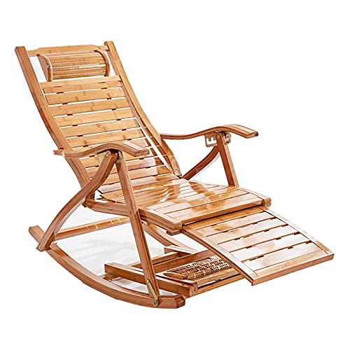 Genérico Tumbona Plegable, Mecedora de bambú con reposapiés, Silla 3 en 1 Plegable/mecedoras de Madera/tumbonas y sillones reclinables balancín Plegable al Aire Libre (Color sin Almohadilla