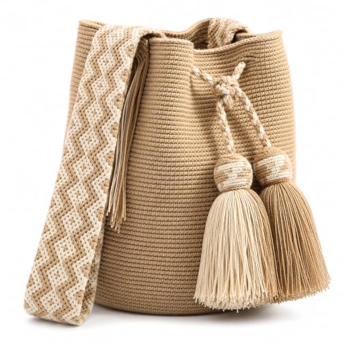 Wayuu Mochila de crochê feita à mão autêntica colombiana Boho Bags Classic, Prado, Large
