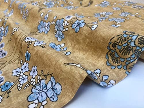 Tissu sergé japonais motif fleurs de cerisier et cerisier - Tissu d'ameublement oriental - 280 cm de large (vendu au mètre)