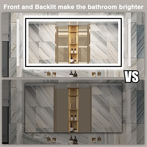 72x36 Bathroom Mirror With Lights - Black Aluminum Framed (Front and Backlit), Anti-Fog LED Lighted Bathroom Mirror,Stepless Dimmable Vanity Mirror,3 Colors Smart Mirror(Horizontal/Vertical)