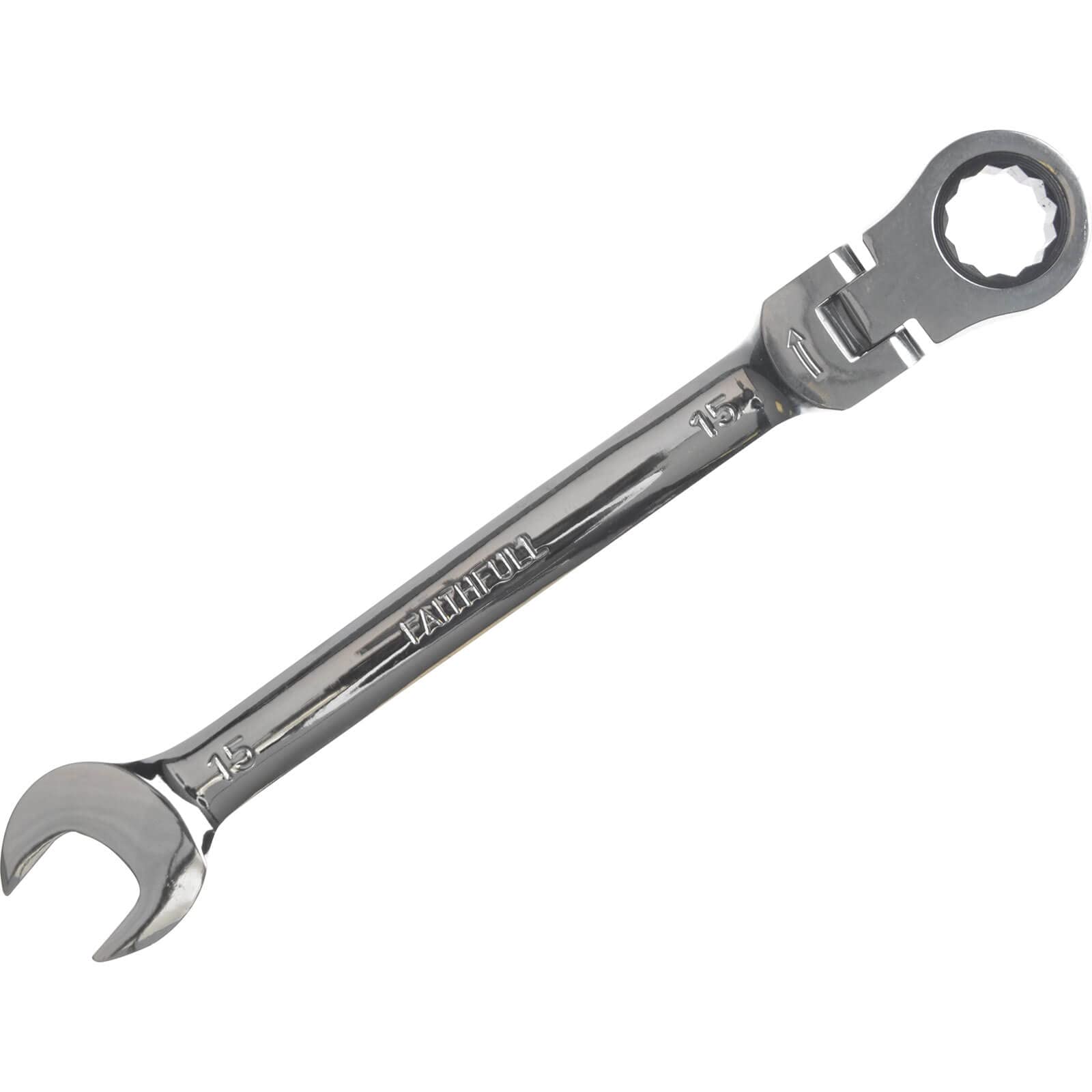 Faithfull SPARAT15 Flex Head Ratchet Combination Spanner, Chrome, 15mm