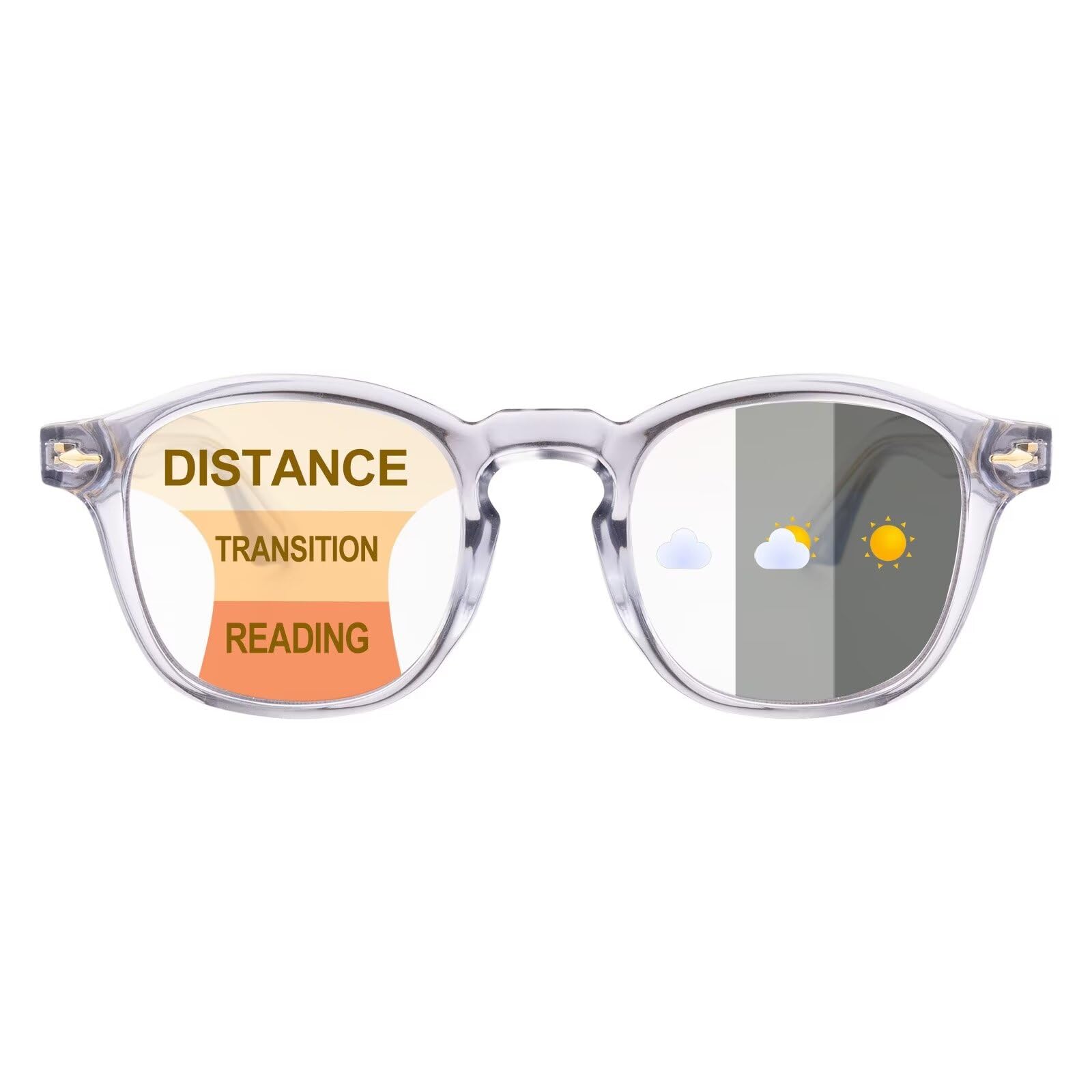 SKYWAY Progressive Multifocus Photochromic Reading Glasses Blue Light Blocking for Women Men,Transition Multifocal Readers with Spring Hinge UV Protection(Crystal Grey