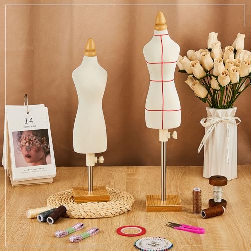 Weysat 2 Sets Doll Dress Form Mini Female 1/4 Size Tailor Dressmaker Dummy Mannequins Body Miniature Sewing Mannequin Dress Forms for Sewing with Red Patch Set